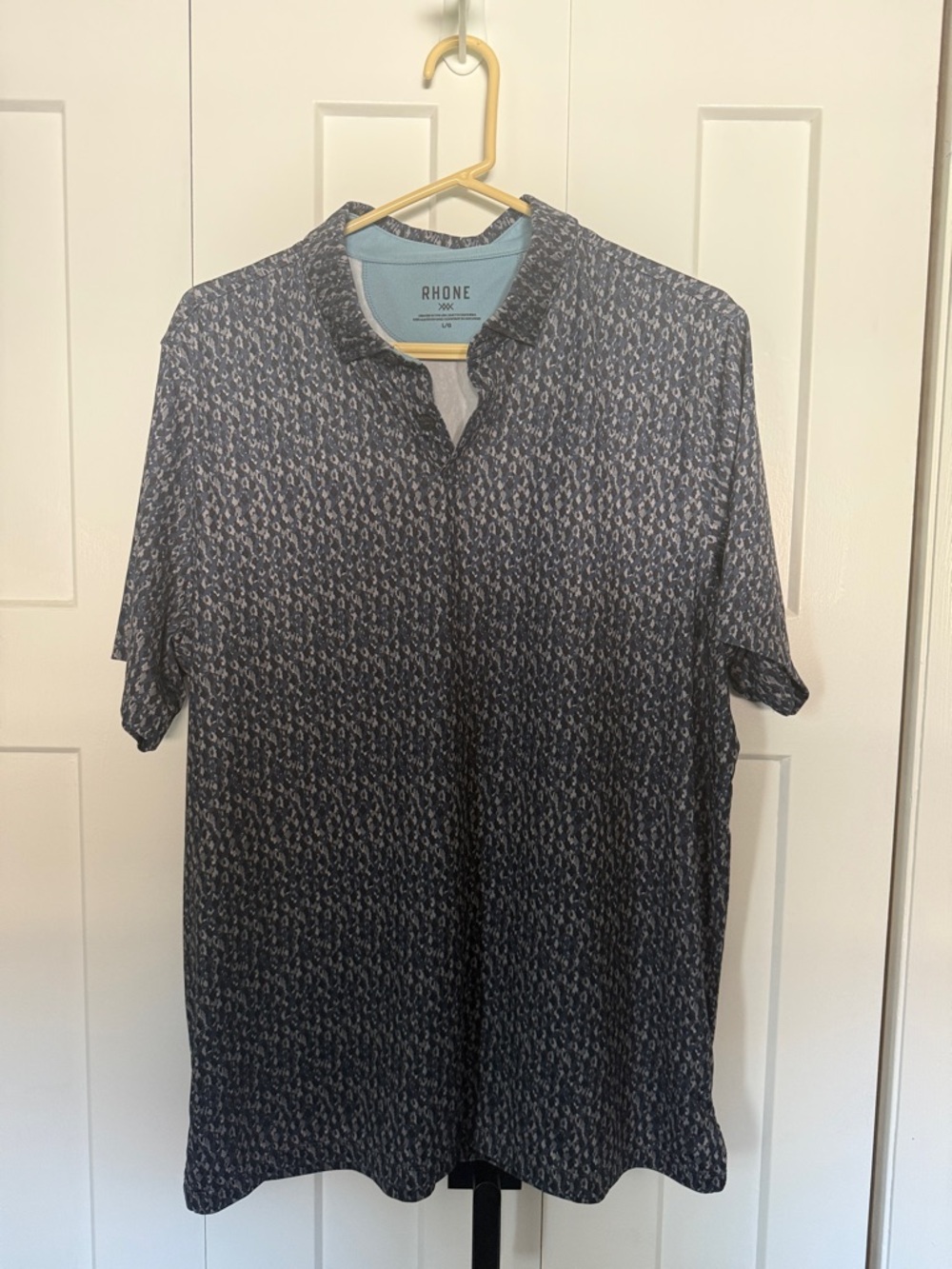 RHONE Navy Patterned Short-Sleeve Polo